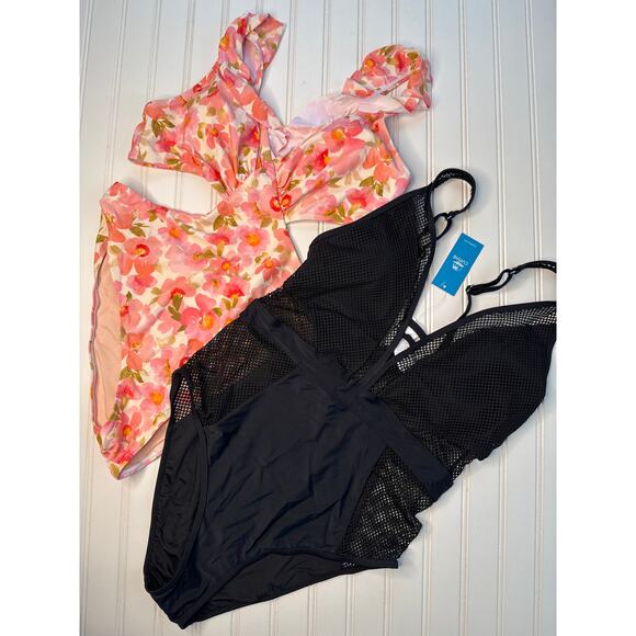 NWT Cupshe Floral Cutout Ruffled One Piece Swimsuit Beach Paddle BUNDLE Size L - Picture 2 of 7